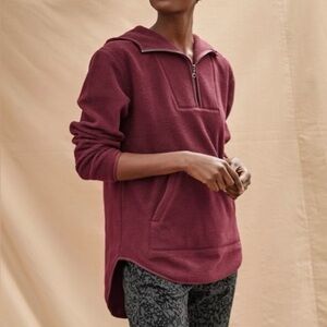 Garnet Hill Recycled Sherpa Pullover Hoodie Maroon Size L